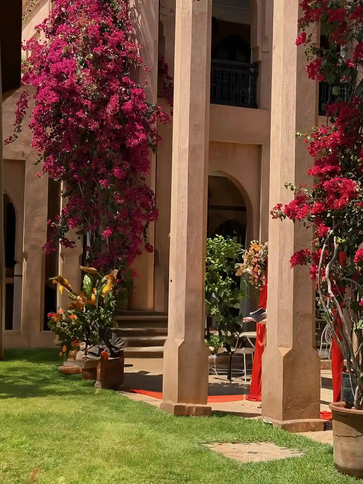 Private palace courtyard wedding ceremony in Marrakech with traditional Moroccan architecture and luxury event design